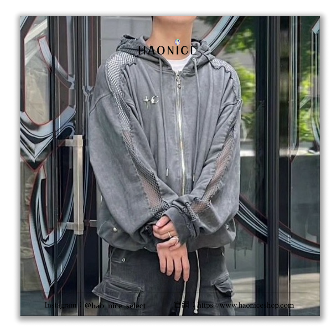 【HAO NICE 】100%韓國正品🇰🇷 Thug Club 韓國小眾品牌  鏤空拼接水洗做舊風 金屬LOGO 長袖 拉鍊外套🔥