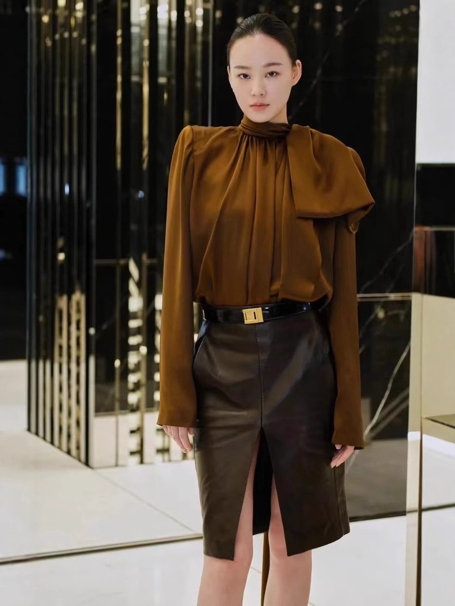 YSL風格 高腰俐落包臀窄裙(附腰帶)