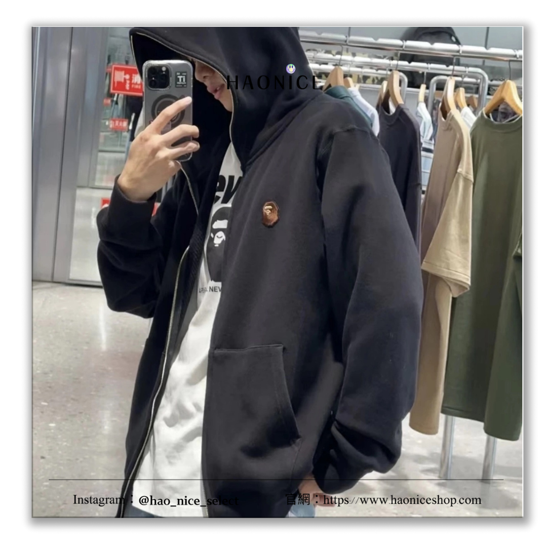 【HAO NICE 】100%日本正品🇯🇵 BAPE A BATHING APE  25FW 秋冬新款 經典猿人頭徽章 素色百搭拉鍊外套🔥