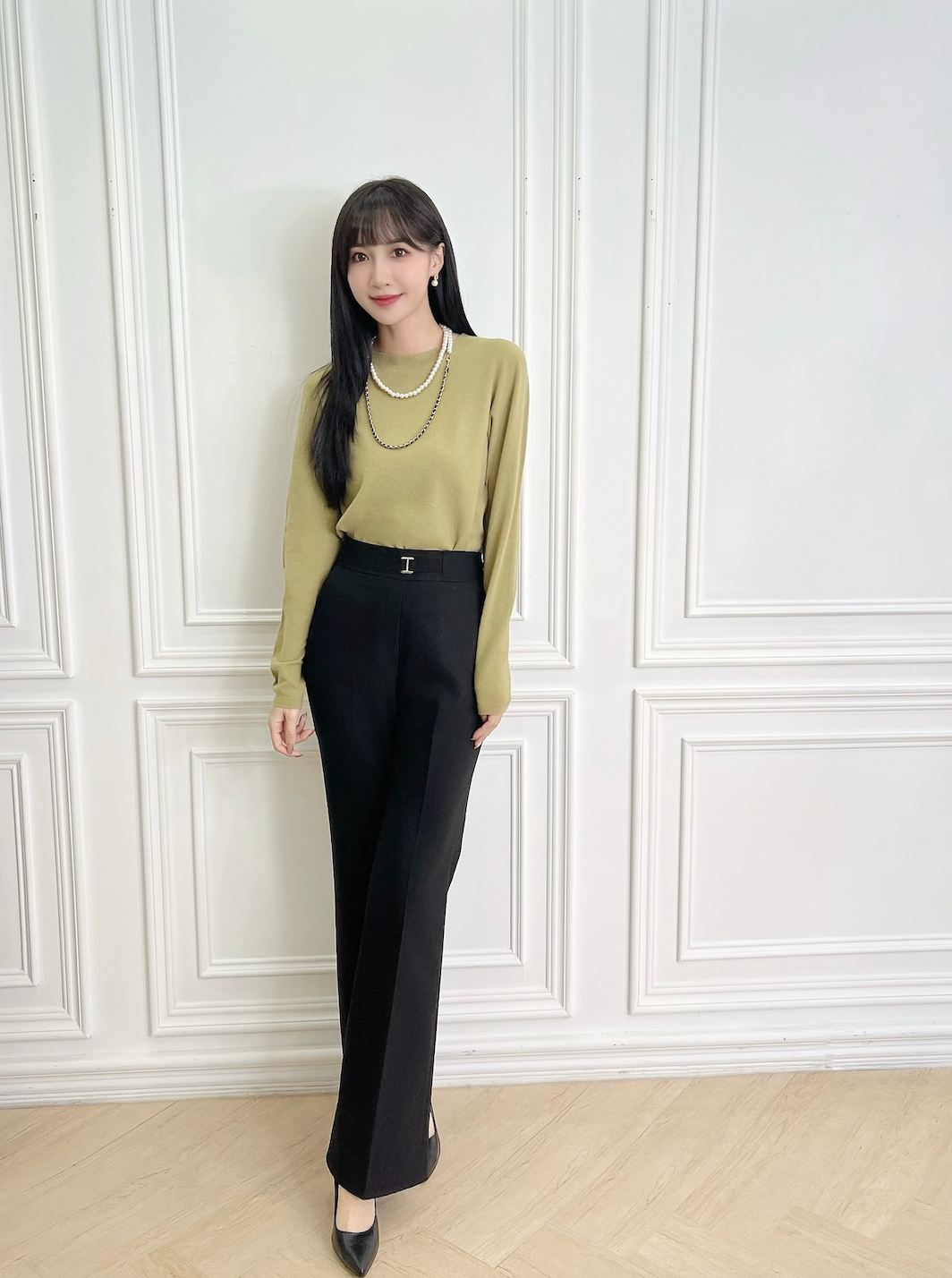 腰間金釦長腿西褲(秋款)