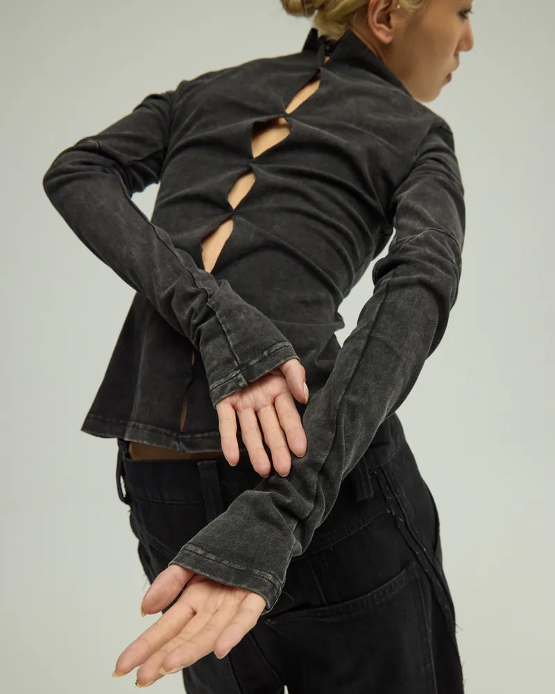 Silver9 Reversible Cut-Out Fitted Top 兩面穿簍空合身上衣 (黑)