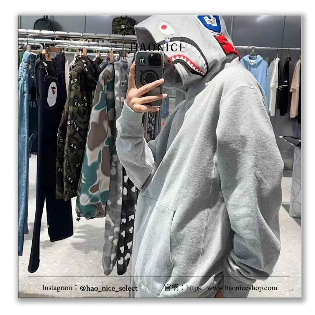 【HAO NICE 】100%日本正品🇯🇵 BAPE SHARK FULL ZIP 日系街頭風 純色刺繡鯊魚外套 長袖 拉鍊外套 🔥