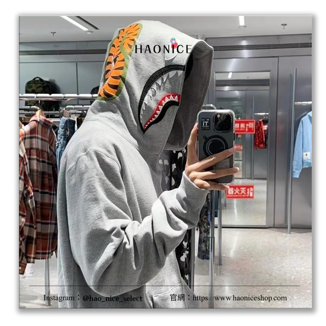 【HAO NICE 】100%日本正品🇯🇵 BAPE SHARK FULL ZIP 日系街頭風 純色刺繡鯊魚外套 長袖 拉鍊外套 🔥