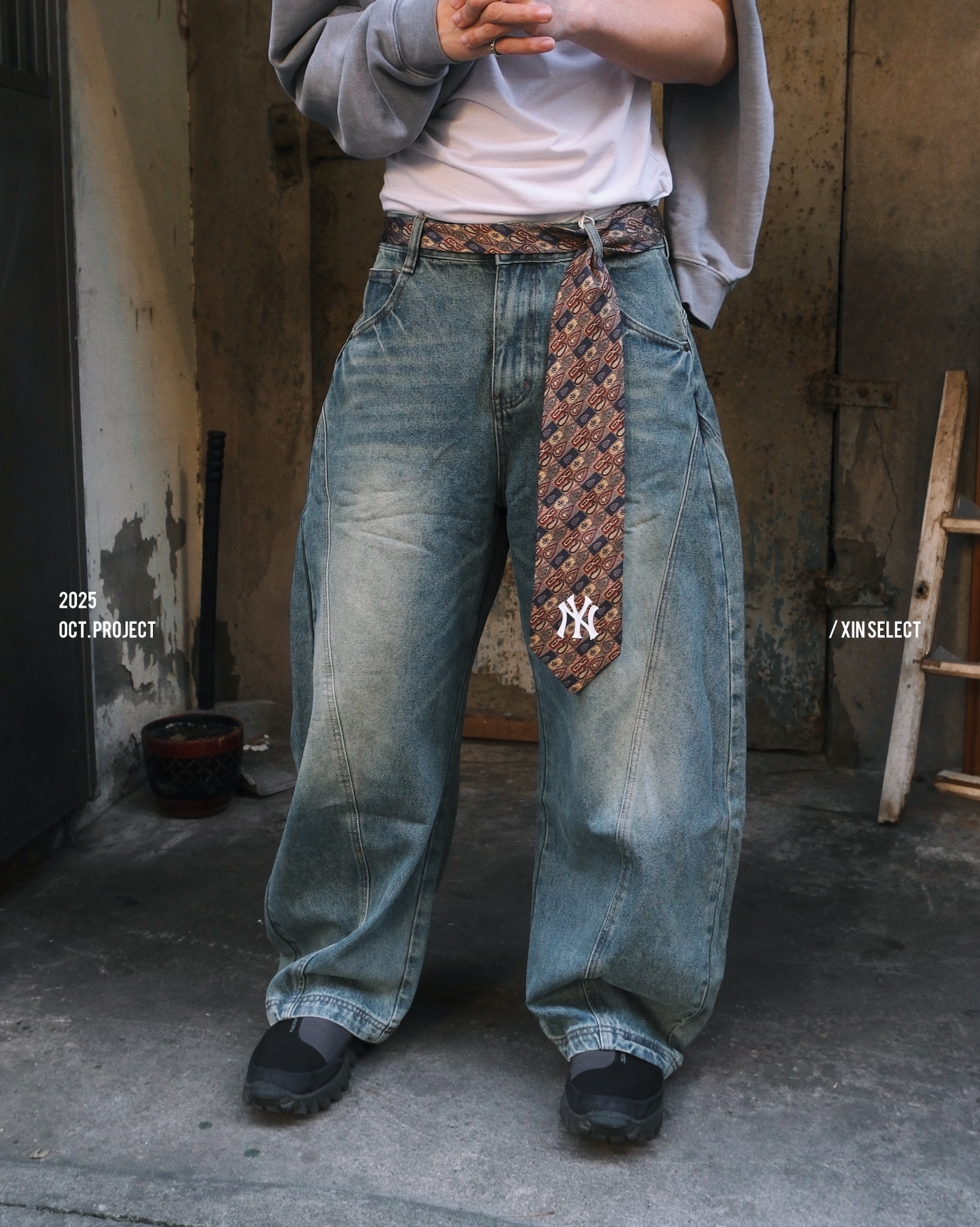 <單件免運!!>IVORY Vintage Wide Pants 水洗 仿舊 牛仔褲 彎刀褲 復古淺藍【K3353】