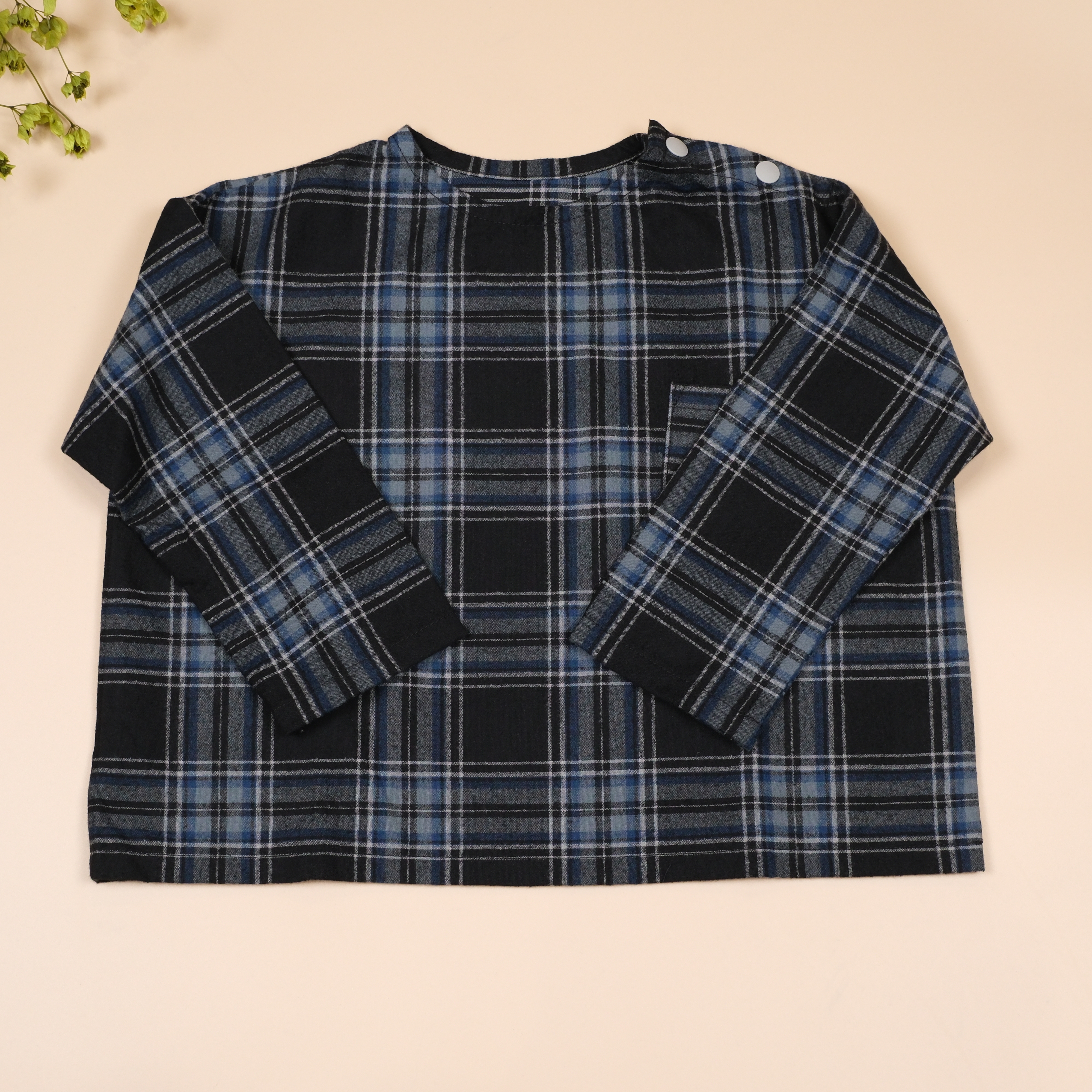 Mori Mori日常系列 𖤣𖤥 灰藍格子 𖤣𖤥 長袖上衣