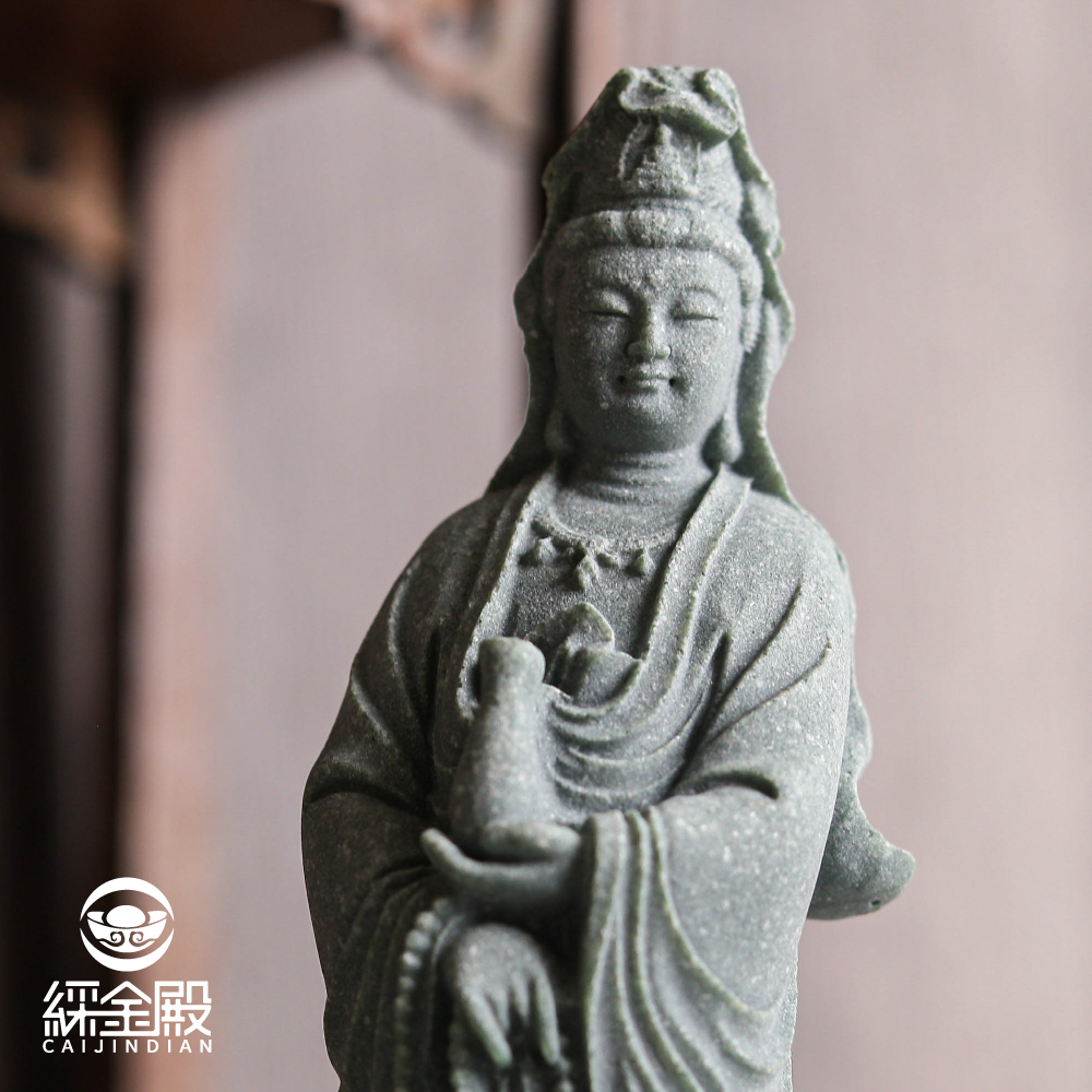 觀音菩薩擺件｜渡海淨瓶觀音｜消 災解厄｜淨化煩惱｜青砂石【綵金殿】