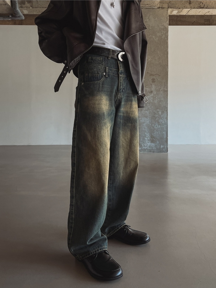 雙腰帶牛仔褲