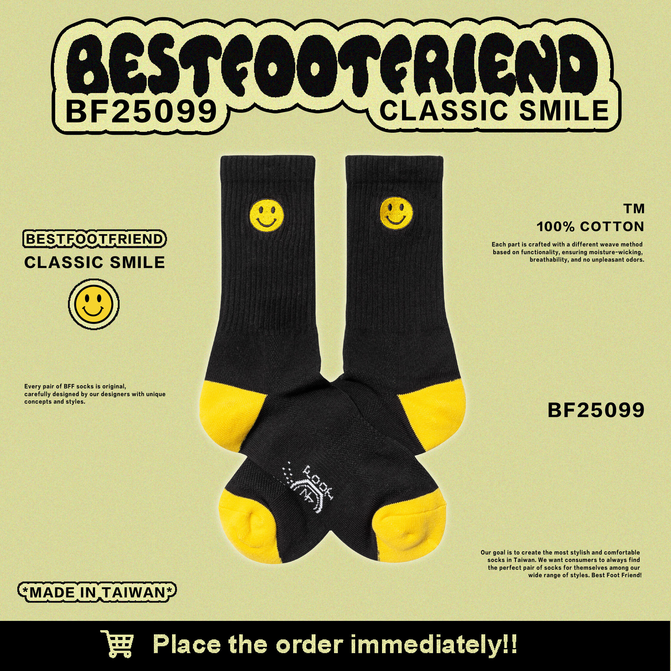 【逢甲 FUZZY】Best Foot Friend Smile 笑臉 BFF 襪子 BF25099