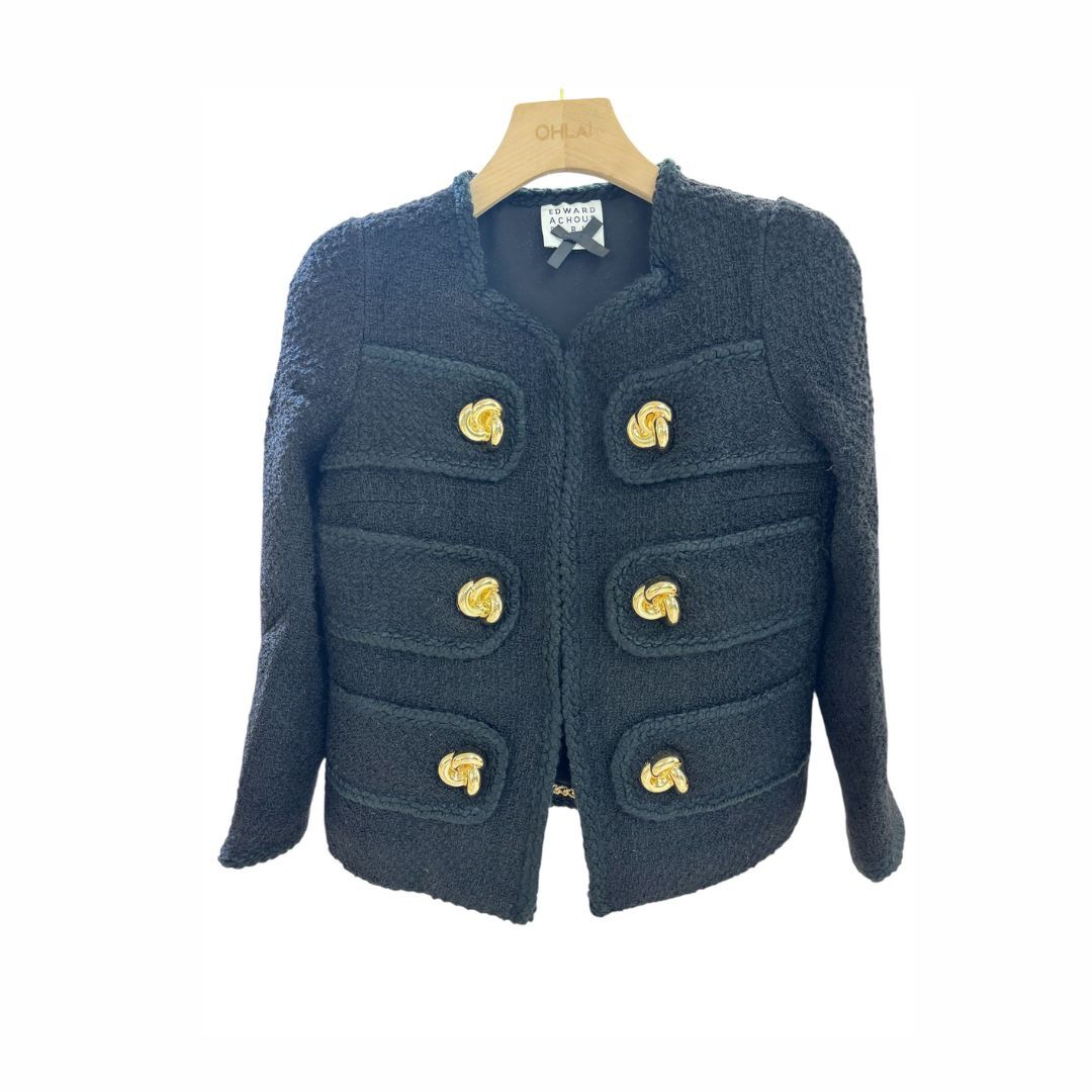 1EA1020-008 EDWARD ACHOUR Vintage-Inspired Jacket With Jewels Bottons Black #090117/922 (C-EU-E)