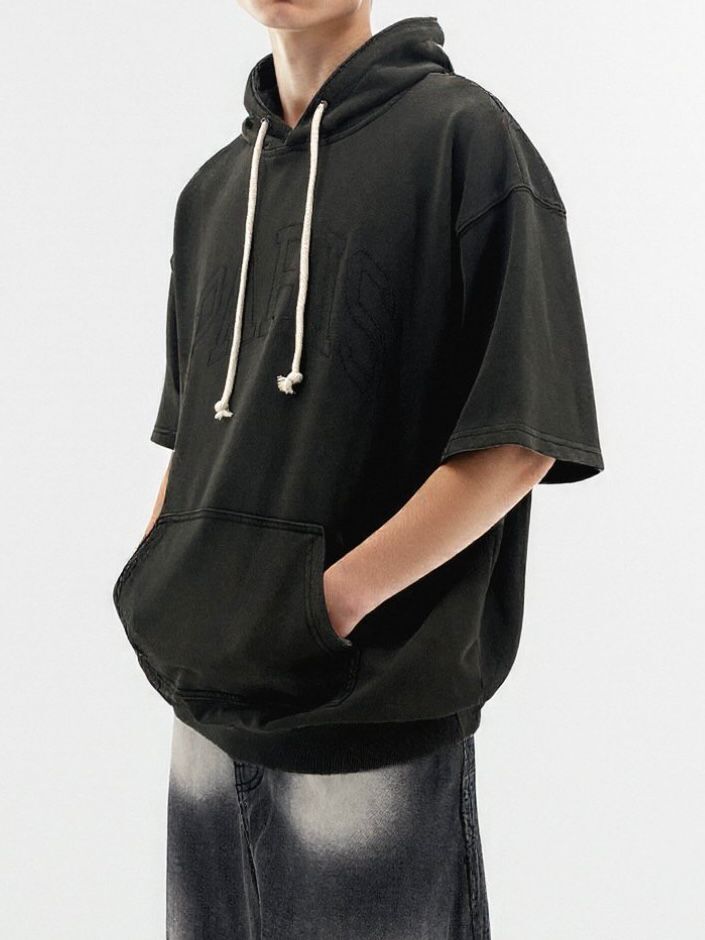 洗水英文字連帽短袖Tee T5806