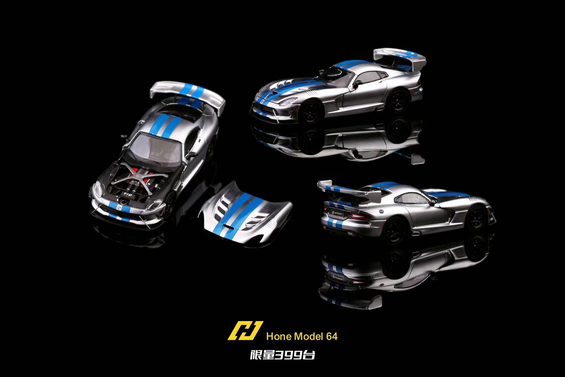 PO-$170 * HONE MODEL * 1:64 DODGE VIPER MK3 ACR CHROME MATT SILVER