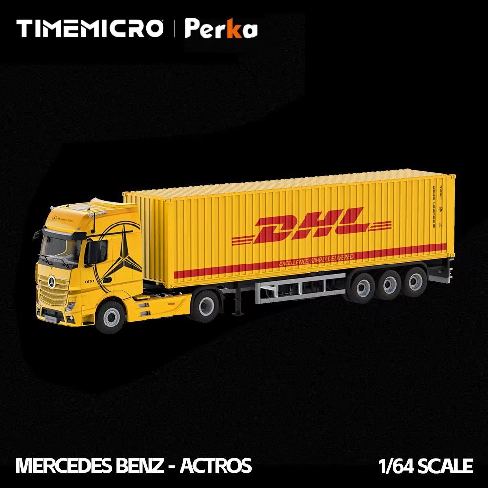 PO-$440 * TIME MICRO * 1:64 MERCEDES BENZ ACTROS CONTAINER TRUCK YELLOW