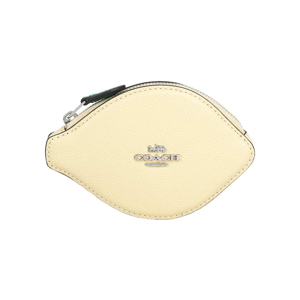 【COACH】銀字Logo 防刮皮革檸檬造型拉鍊零錢包(月光黃)