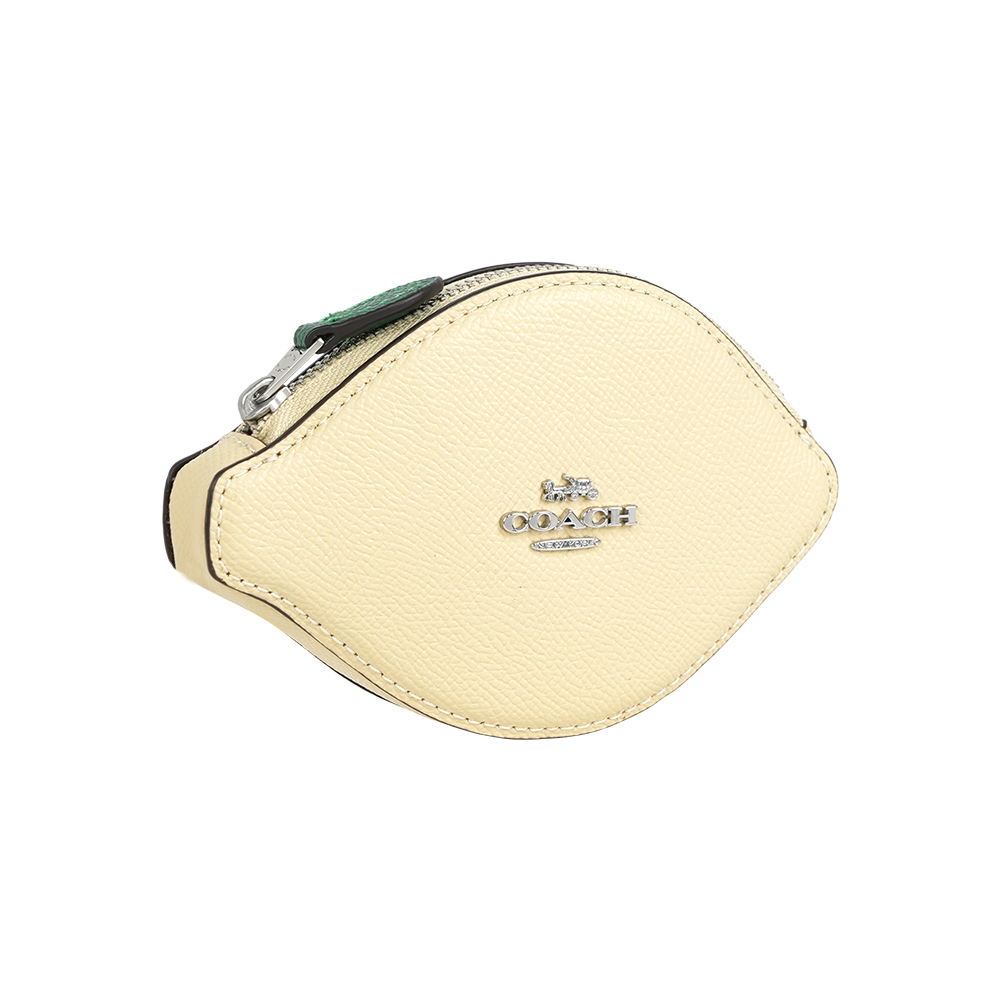 【COACH】銀字Logo 防刮皮革檸檬造型拉鍊零錢包(月光黃)