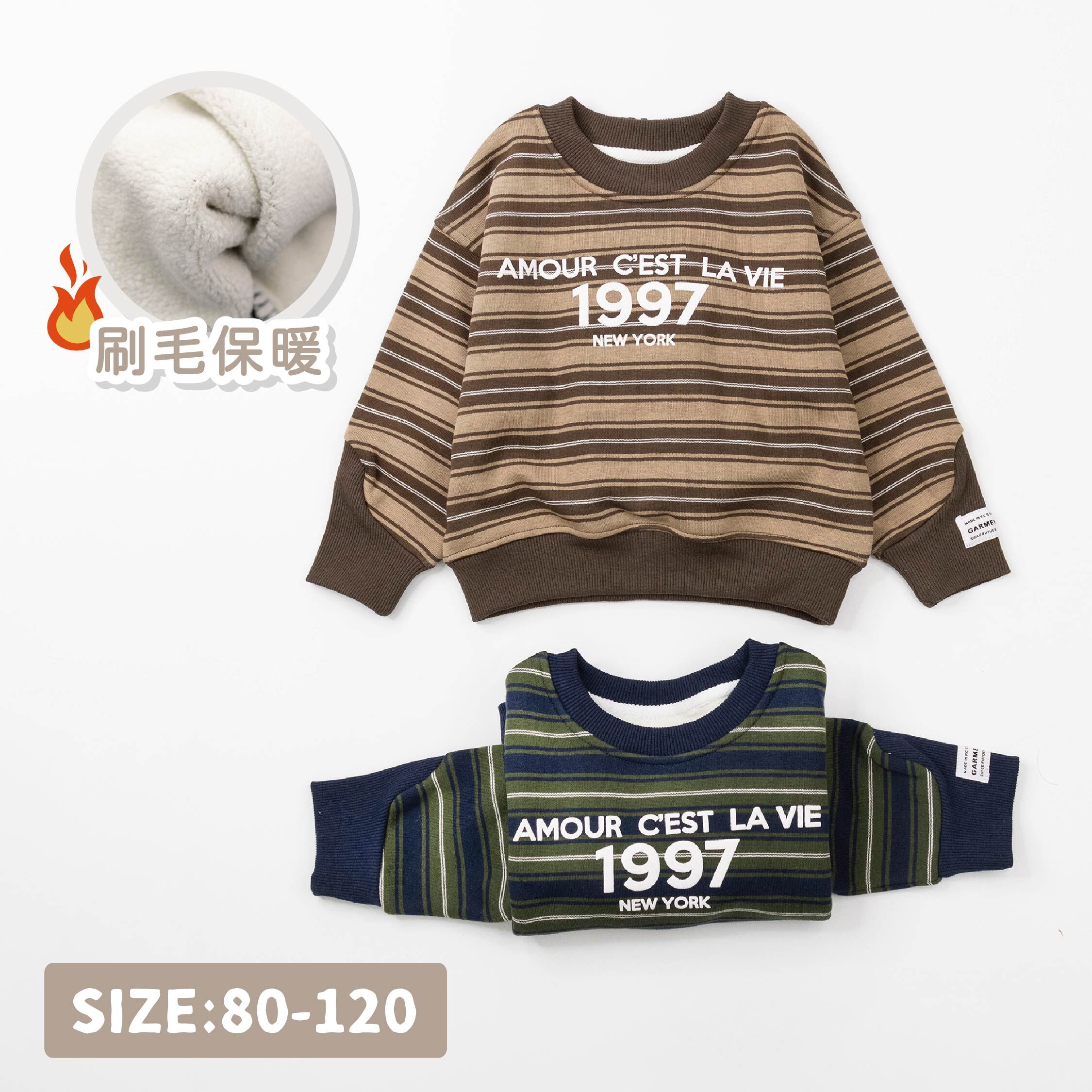 【H35537】經典1997橫條紋內刷毛上衣