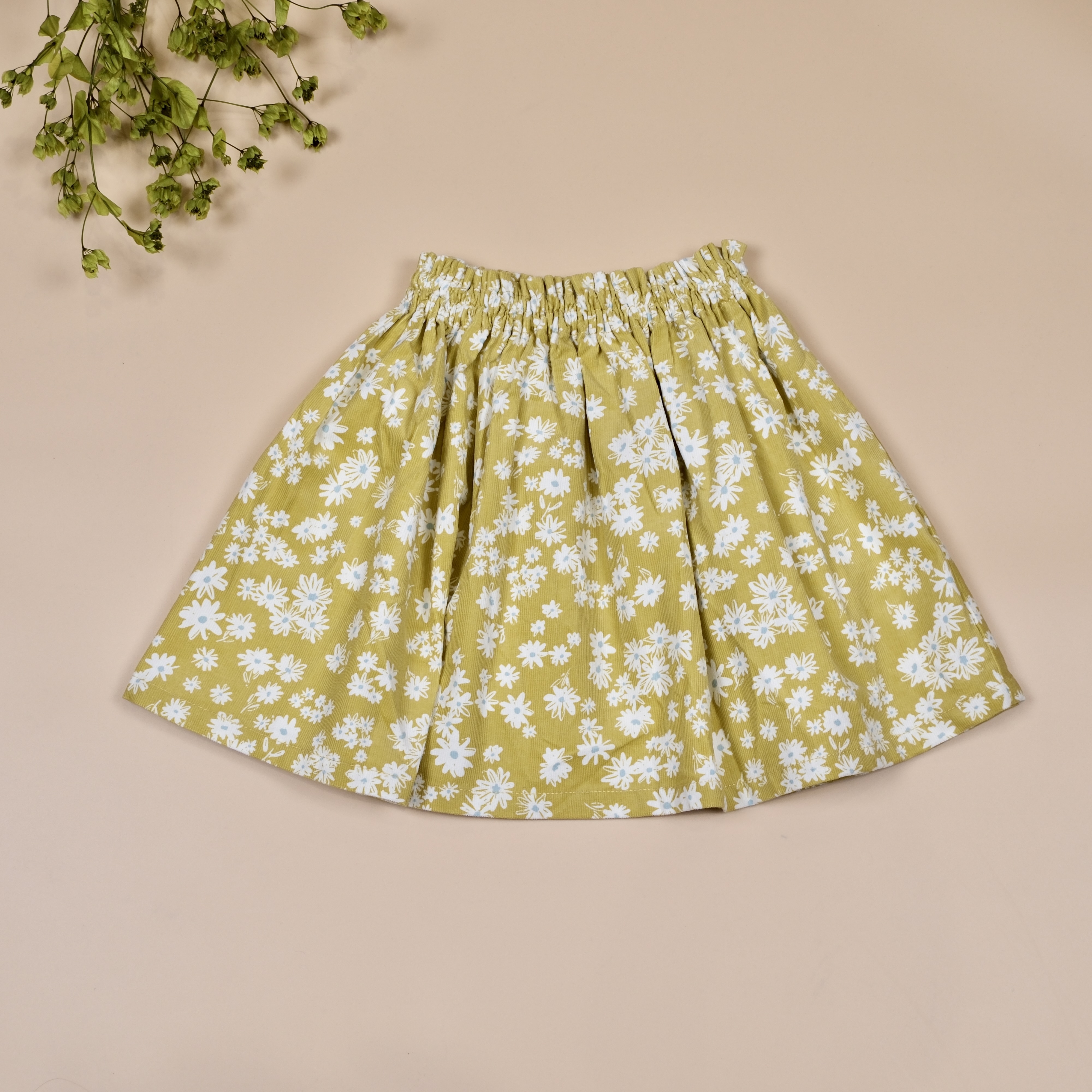 小雛菊橄欖黃色 ෆ 手作女童迷你短裙