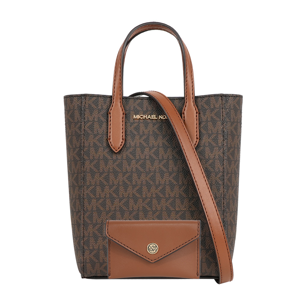 【Michael Kors】Vincent 滿版帆布附小袋迷你手提/斜背二用包(棕色)