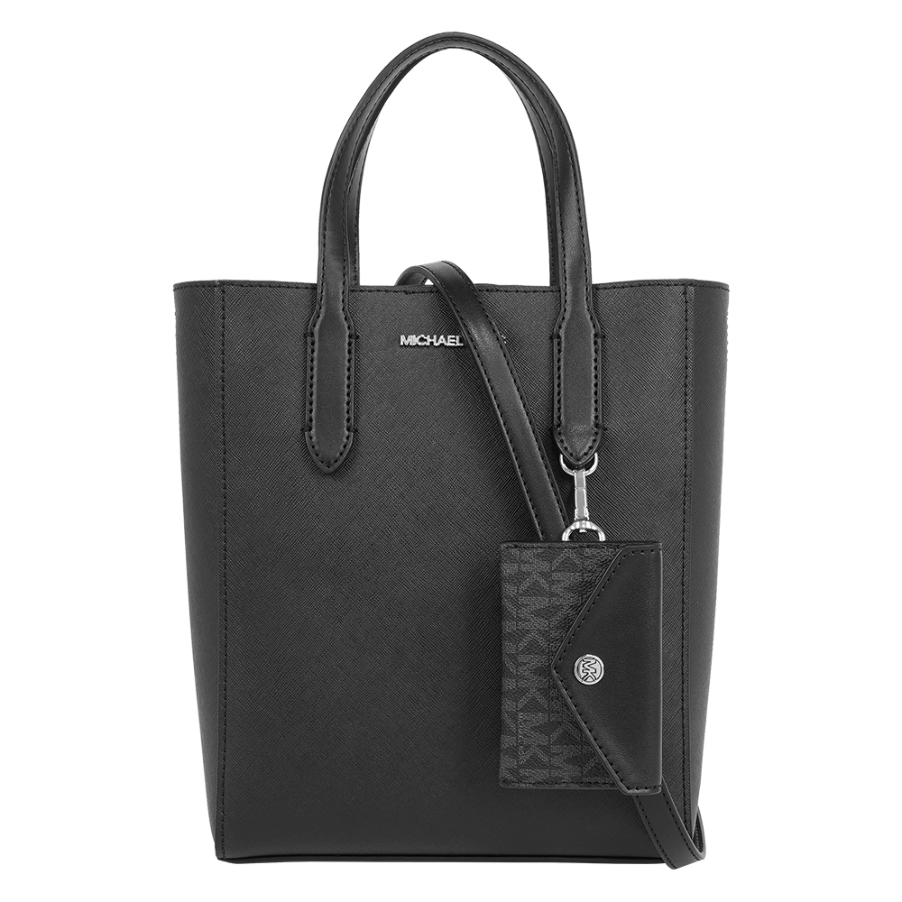 【Michael Kors】Vincent 金字防刮皮革附小袋小款手提/斜背二用包(黑色)