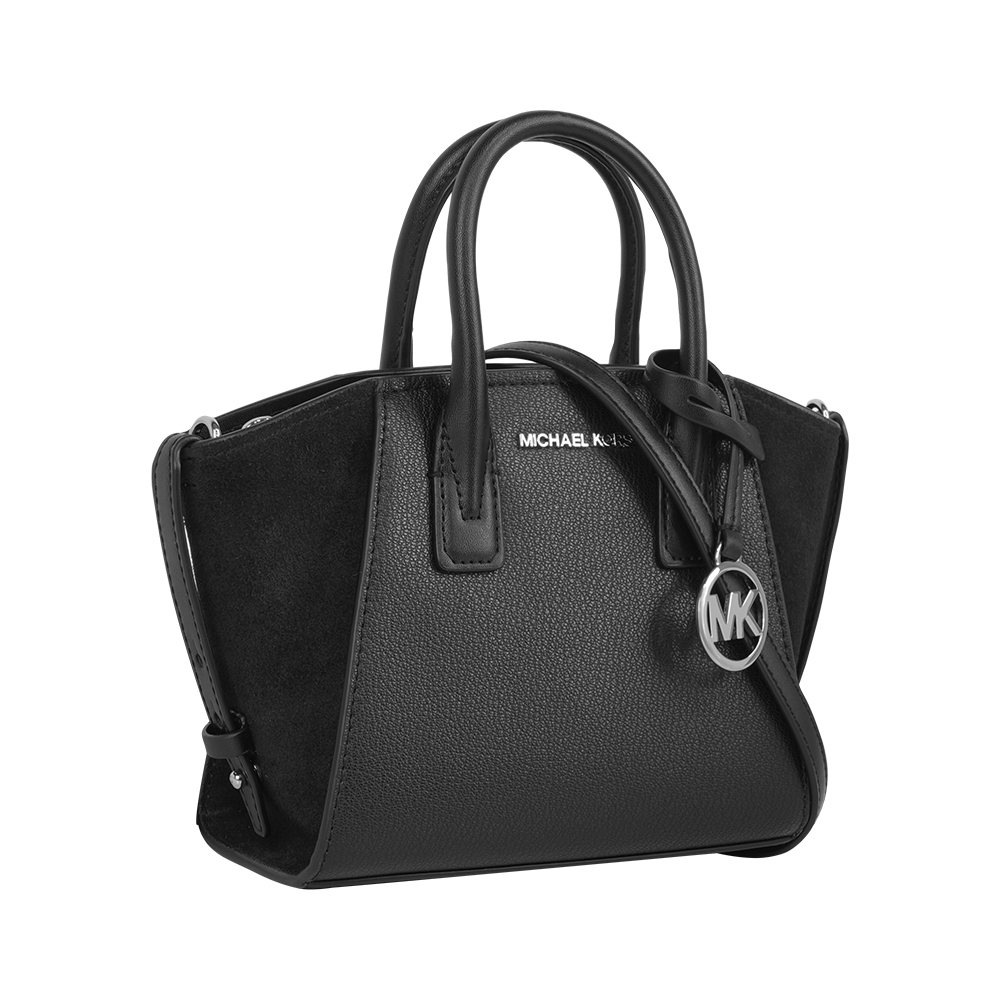 【Michael Kors】Avril 銀字素面皮革迷你二用包(黑色)