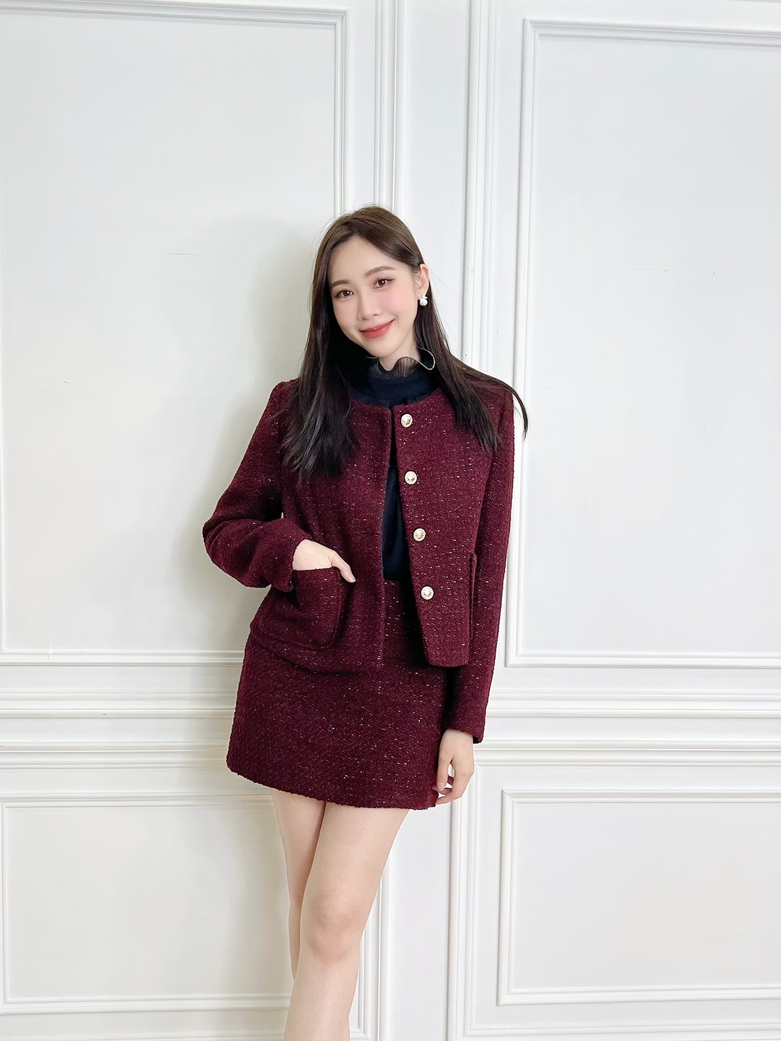 金蔥荷葉領滾邊上衣