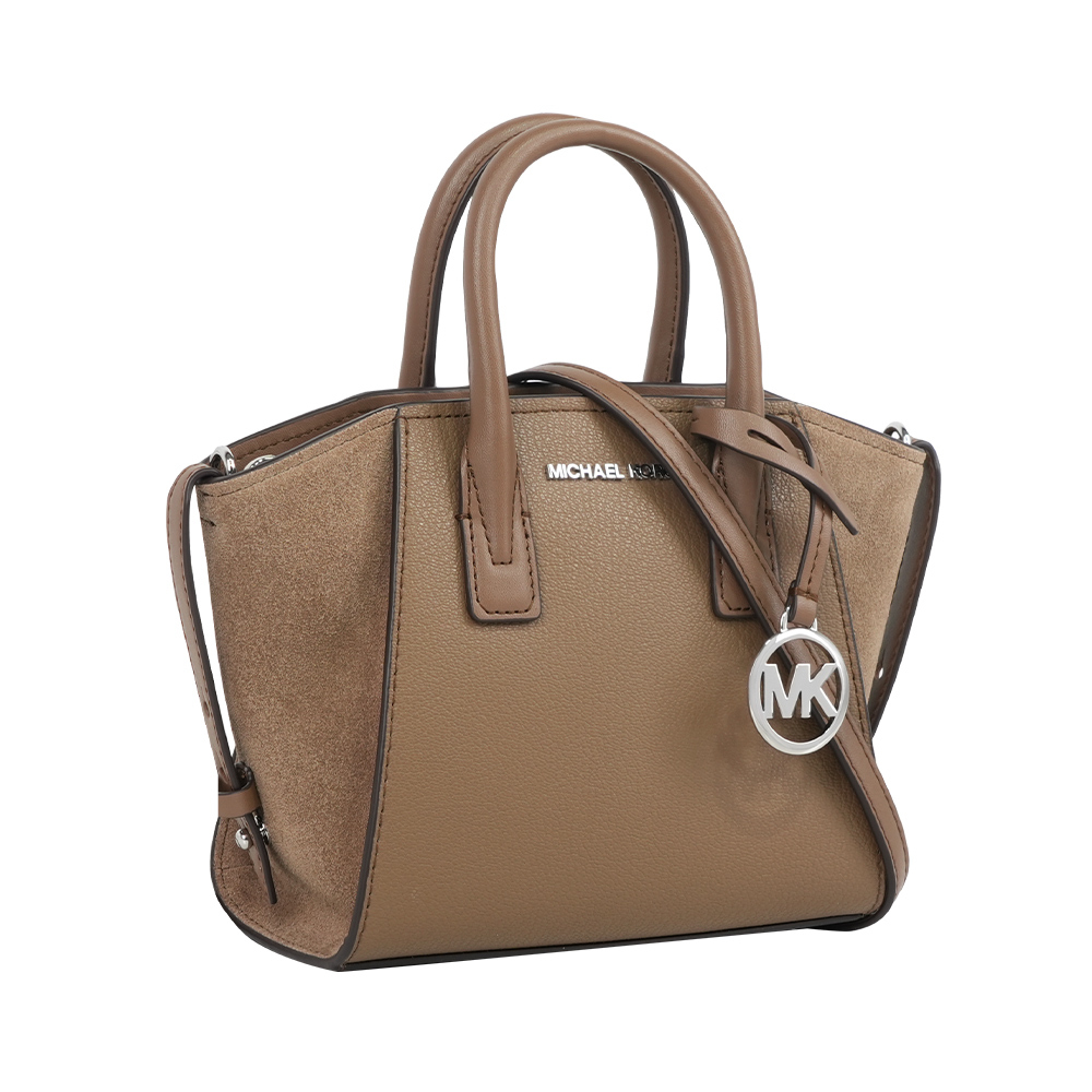 【Michael Kors】Avril 銀字素面皮革迷你二用包(浮木棕)