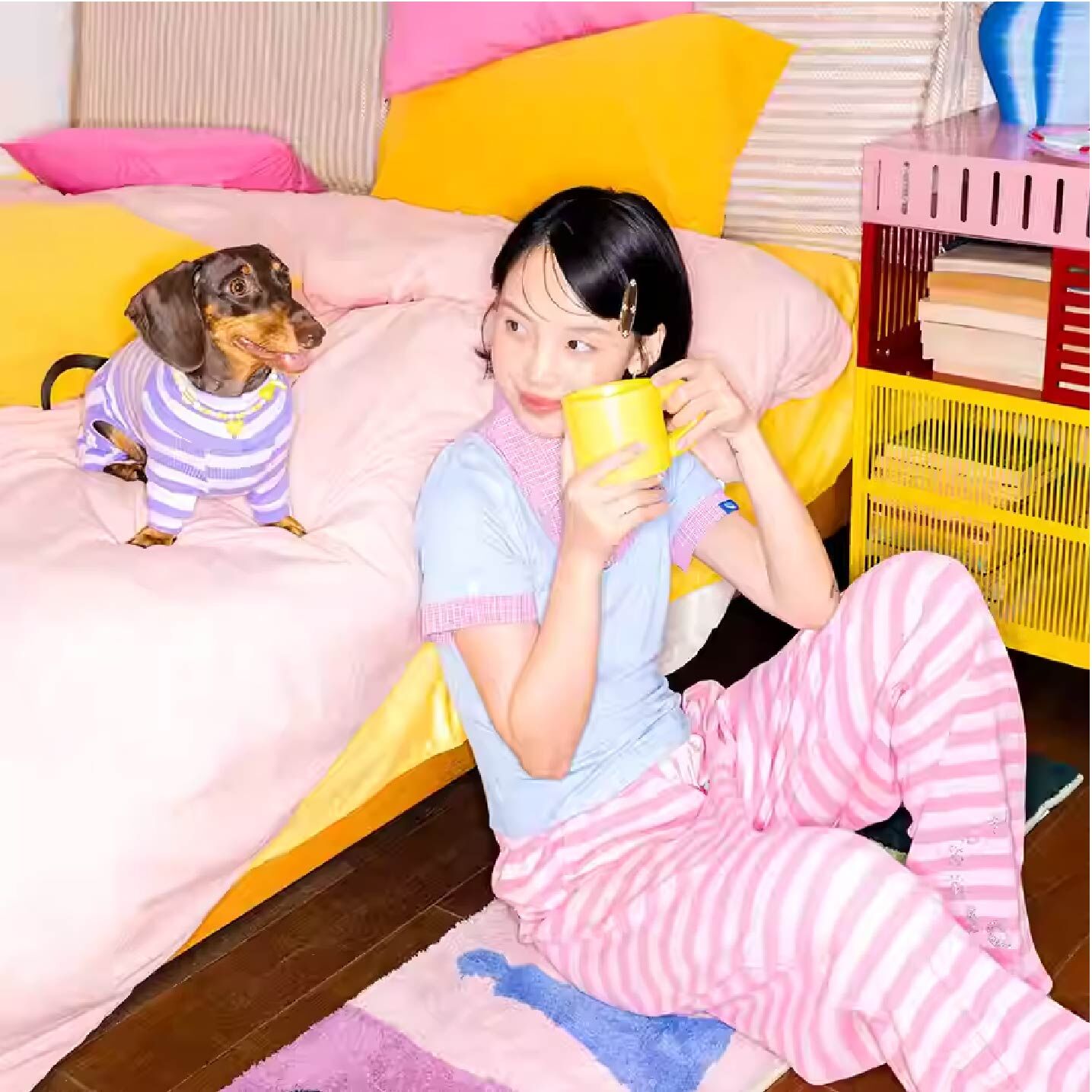 Fluffy Closet - 粉紫色條紋居家休閒長褲