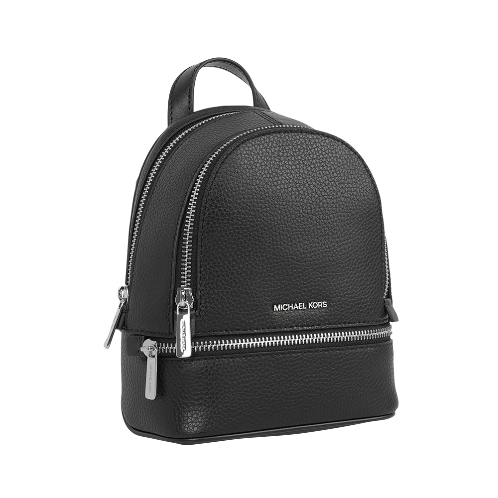 【Michael Kors】Rhea 銀字粒紋皮革拉鍊迷你後背包(黑色)