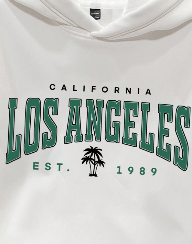 KADMAX大尺碼-大碼男士寬鬆洛杉磯英文圖案帽TEE〈KSMS2596〉