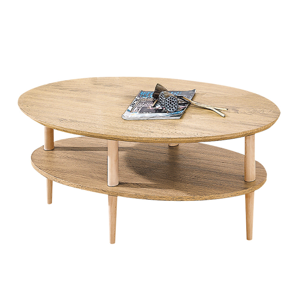 英格3.7尺橢圓形雙層大茶几-原木色