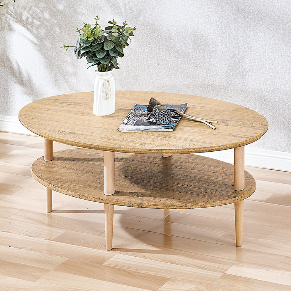 英格3.7尺橢圓形雙層大茶几-原木色