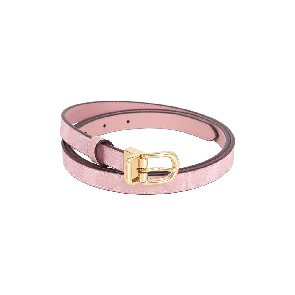 【COACH】經典金釦塗層帆布及牛皮寬1.8cm雙面可用皮帶(粉色)