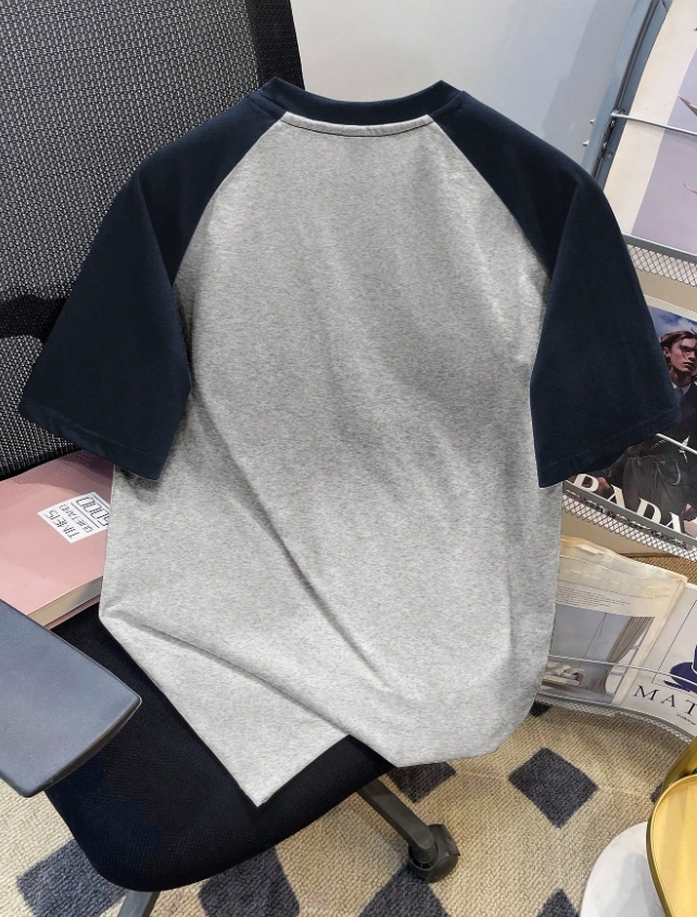 KADMAX大尺碼-大碼男海軍藍與淺花色拼接短袖TEE〈KSMS2597〉