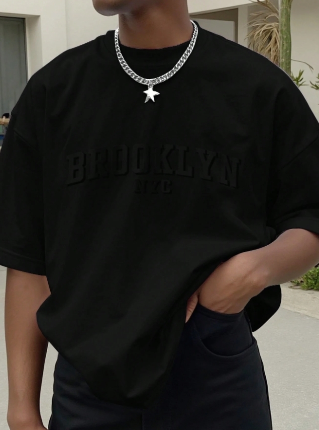 KADMAX大尺碼-大碼男簡約字母標語刺繡短袖TEE〈KSMS2598〉