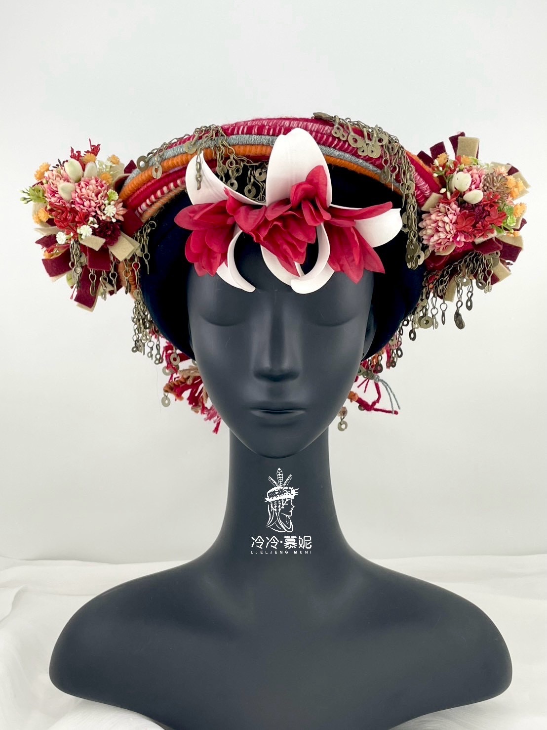 M-No.1毛線配花阿富汗老銀頭飾