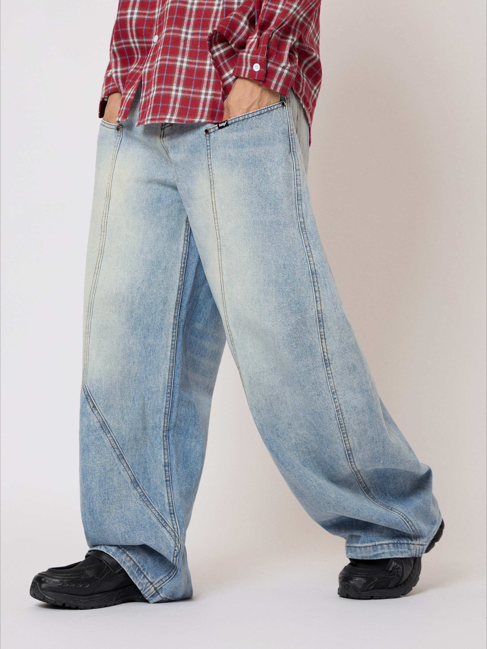 水洗重磅彎刀褲