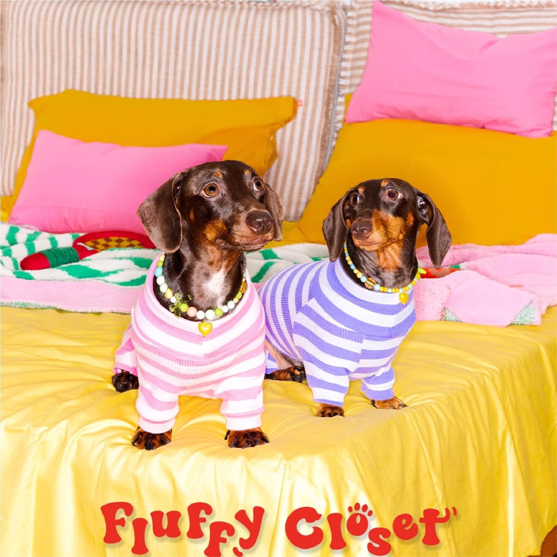 Fluffy Closet - 粉紫色條紋寵物四腳衣