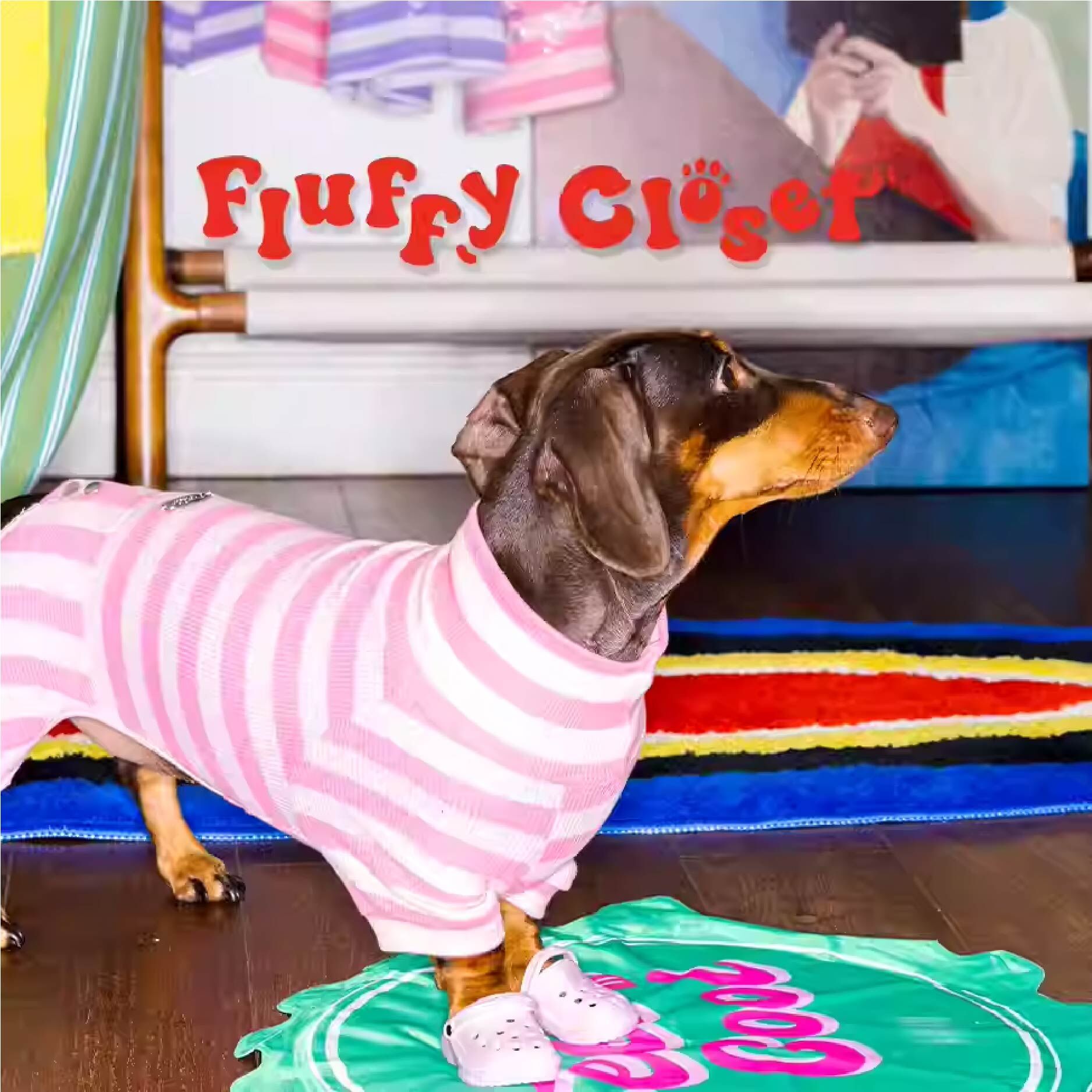 Fluffy Closet - 粉紫色條紋寵物四腳衣