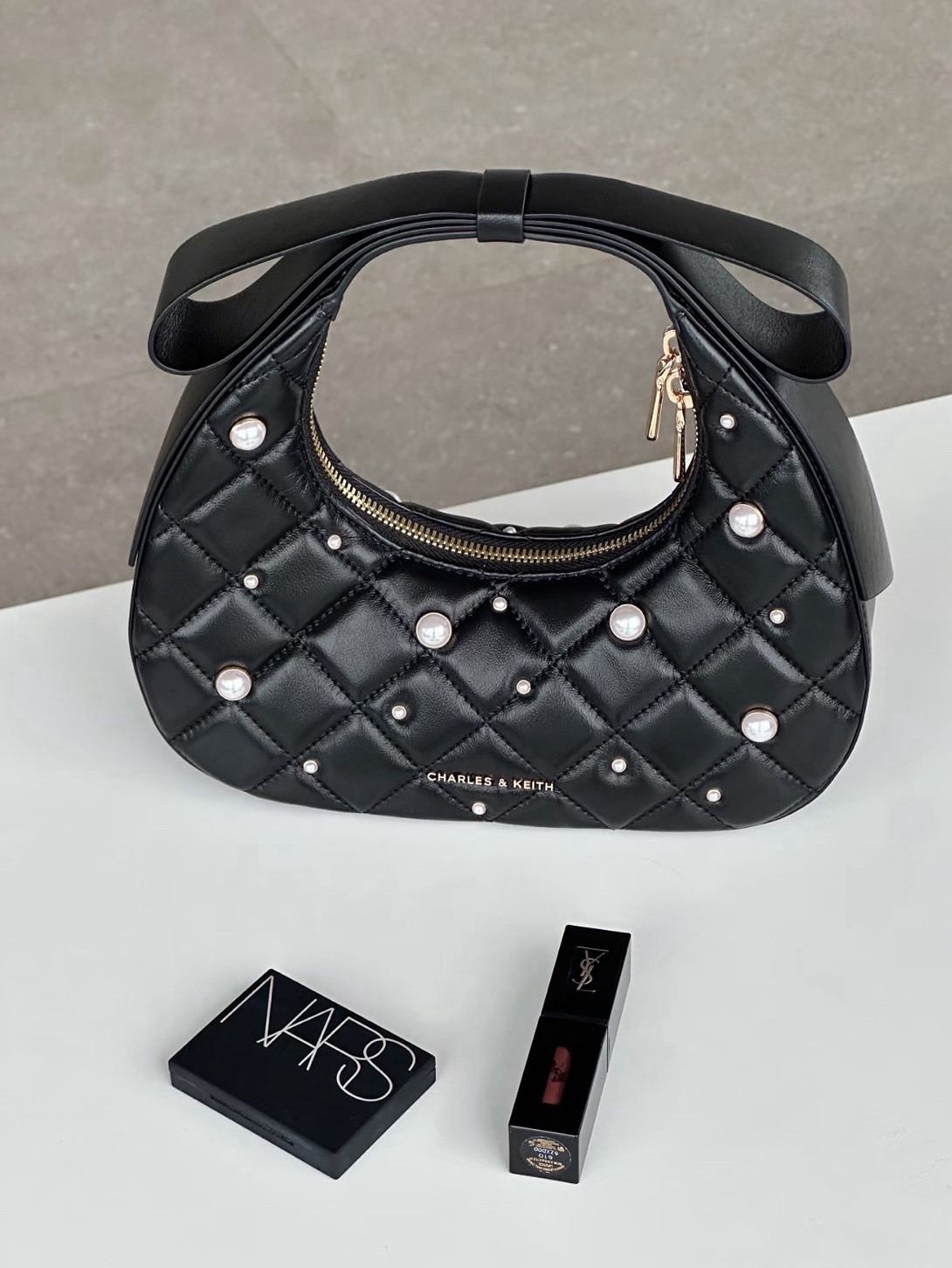 CHARLES & KEITH 小CK 聖誕限定 黑菱格 珍珠系列