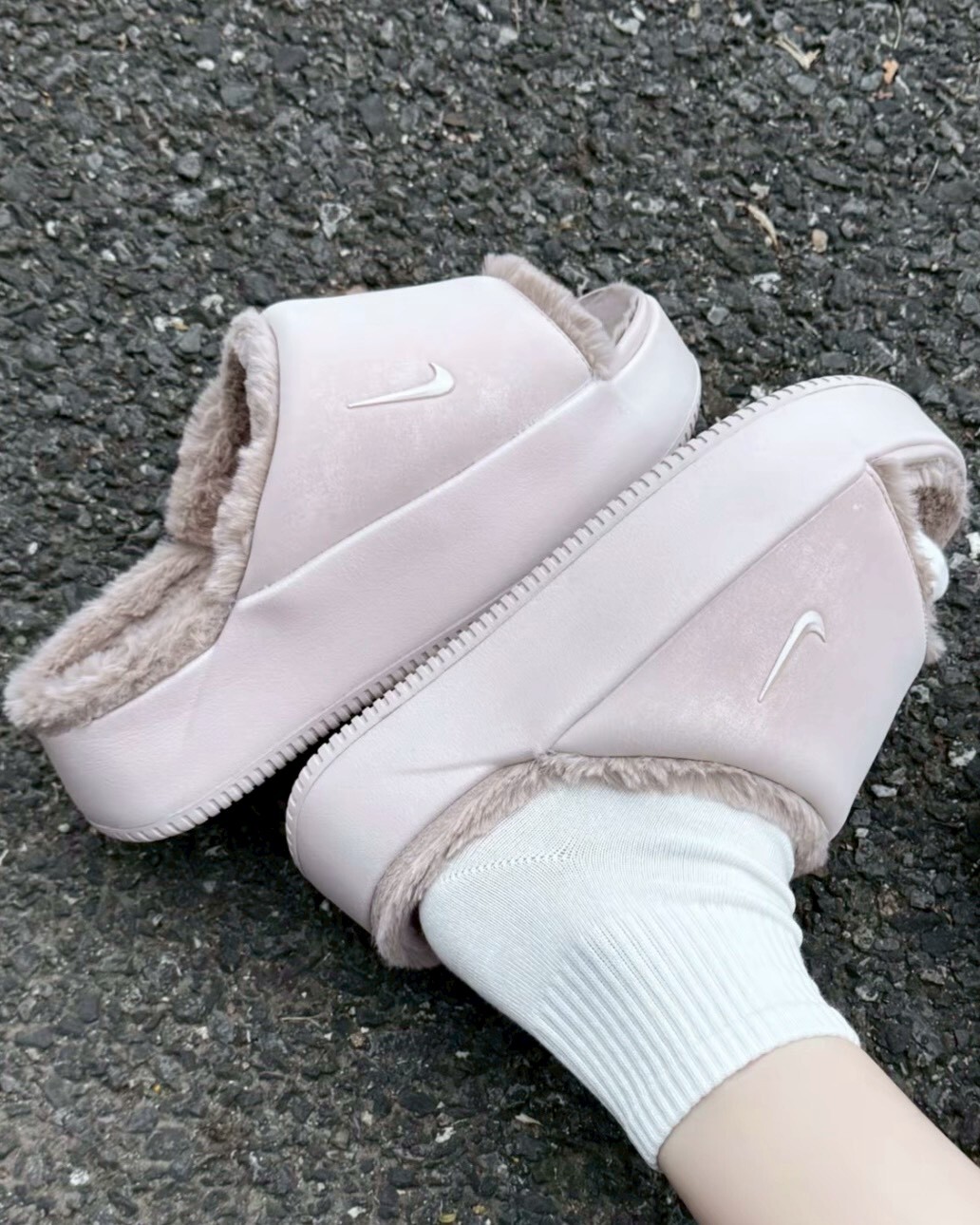 Nike Calm Elevation Fur 厚底毛毛拖 麵包拖 保暖 毛絨 拖鞋 共3色 女鞋