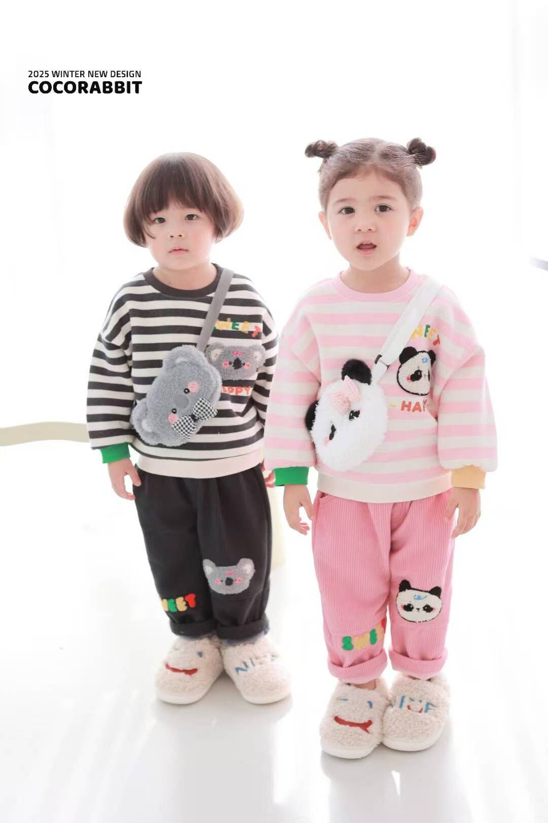 CRB11T005BK  coco rabbit 黑白橫間樹熊衛衣連樹熊袋