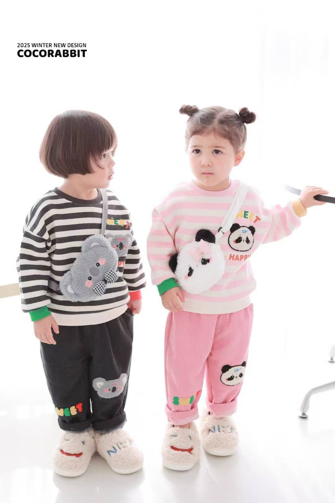 CRB11B006BK coco rabbit 灰黑樹熊燈芯絨褲