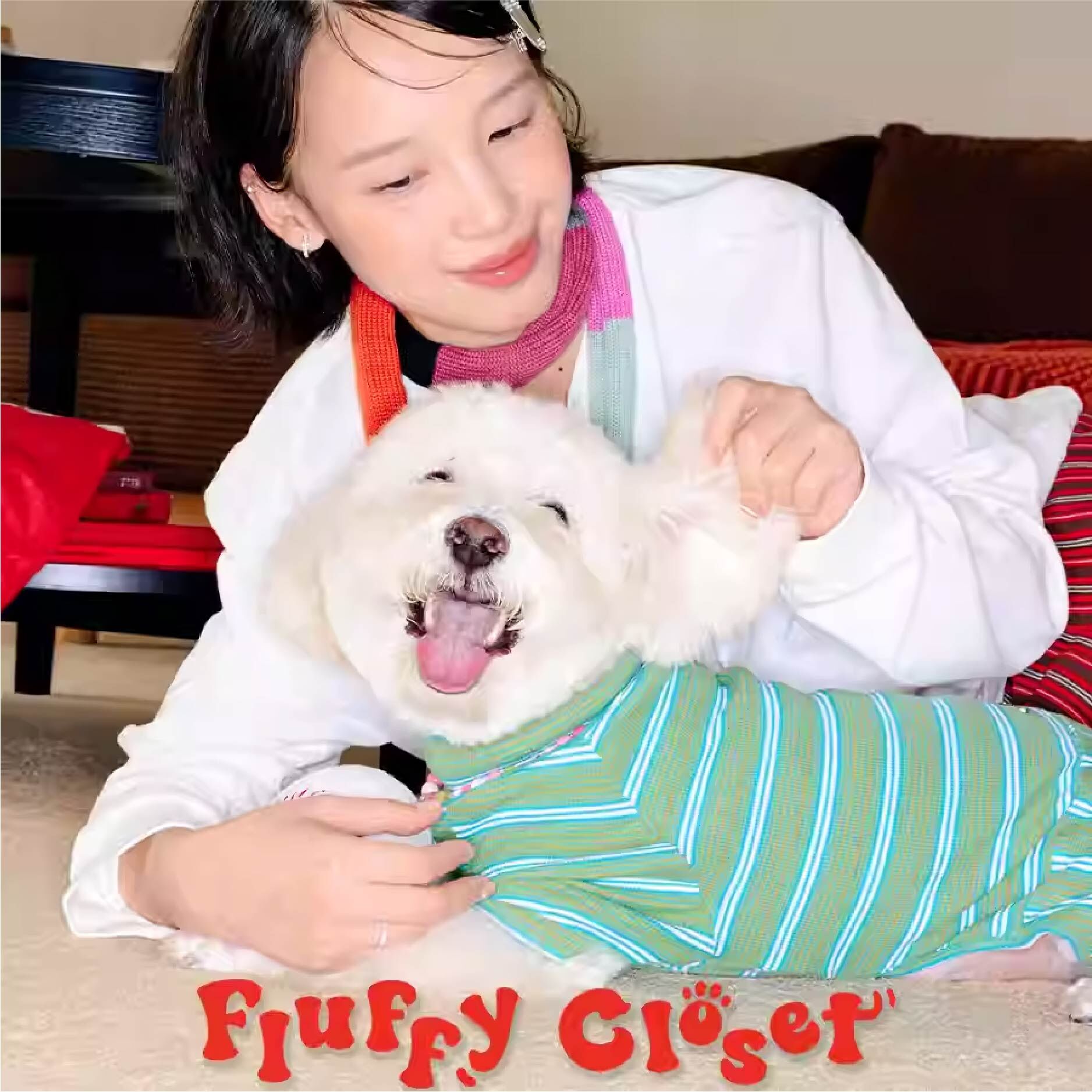 Fluffy Closet - 紅綠聖誕款條紋寵物四腳衣