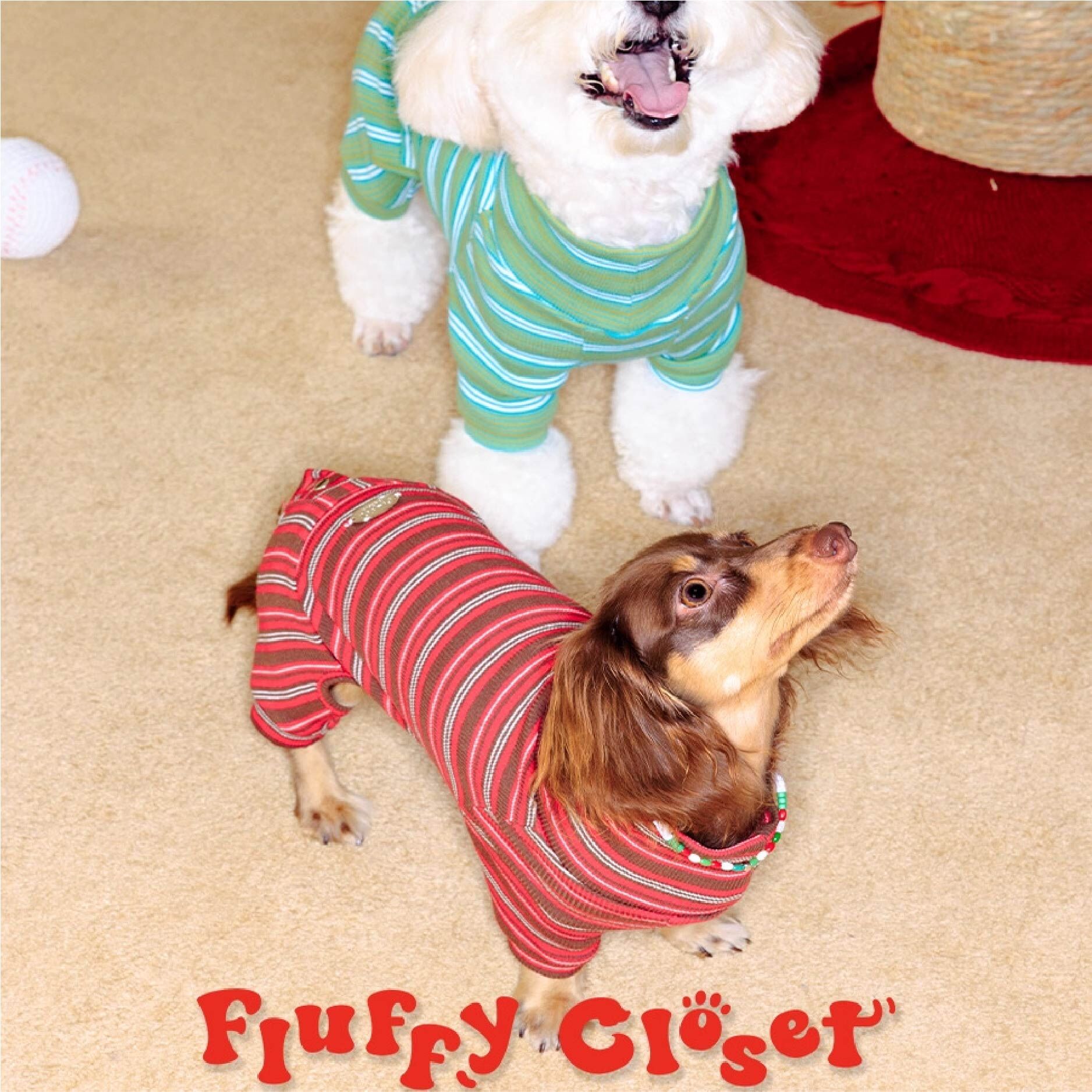 Fluffy Closet - 紅綠聖誕款條紋寵物四腳衣