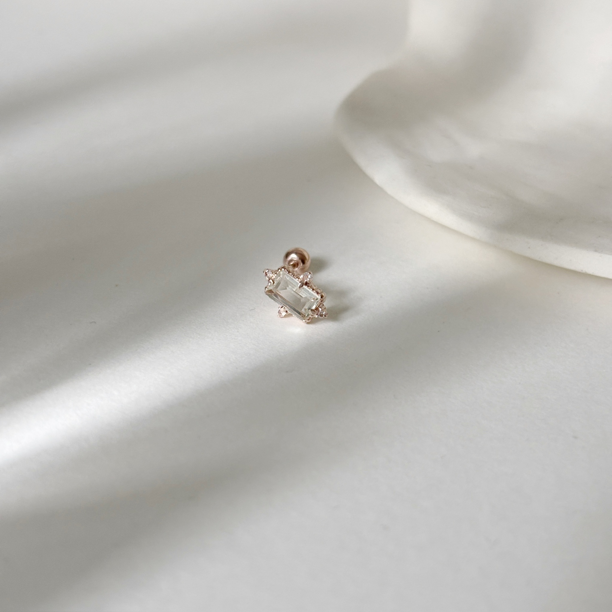 星光長方綠色紫水晶轉珠耳環