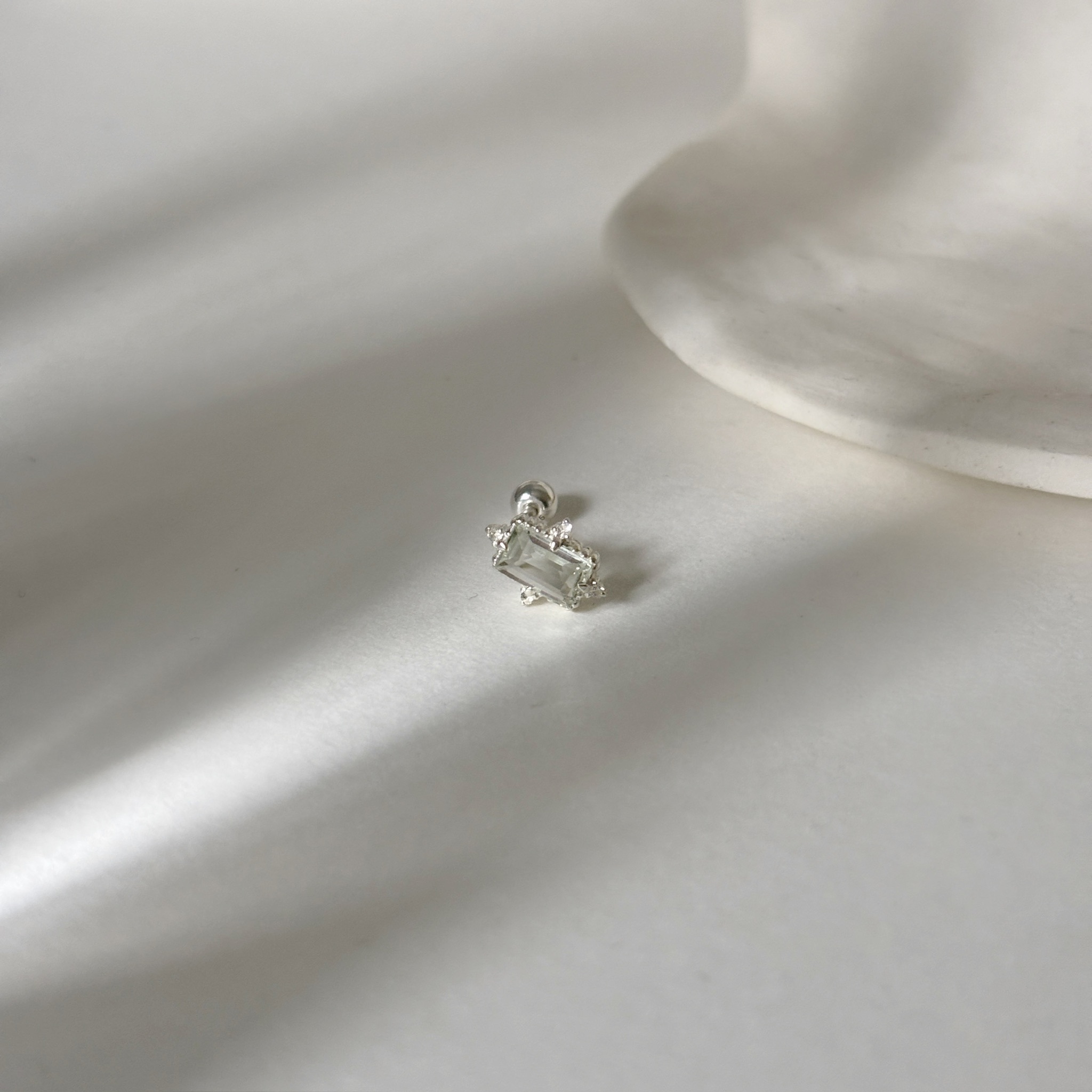 星光長方綠色紫水晶轉珠耳環