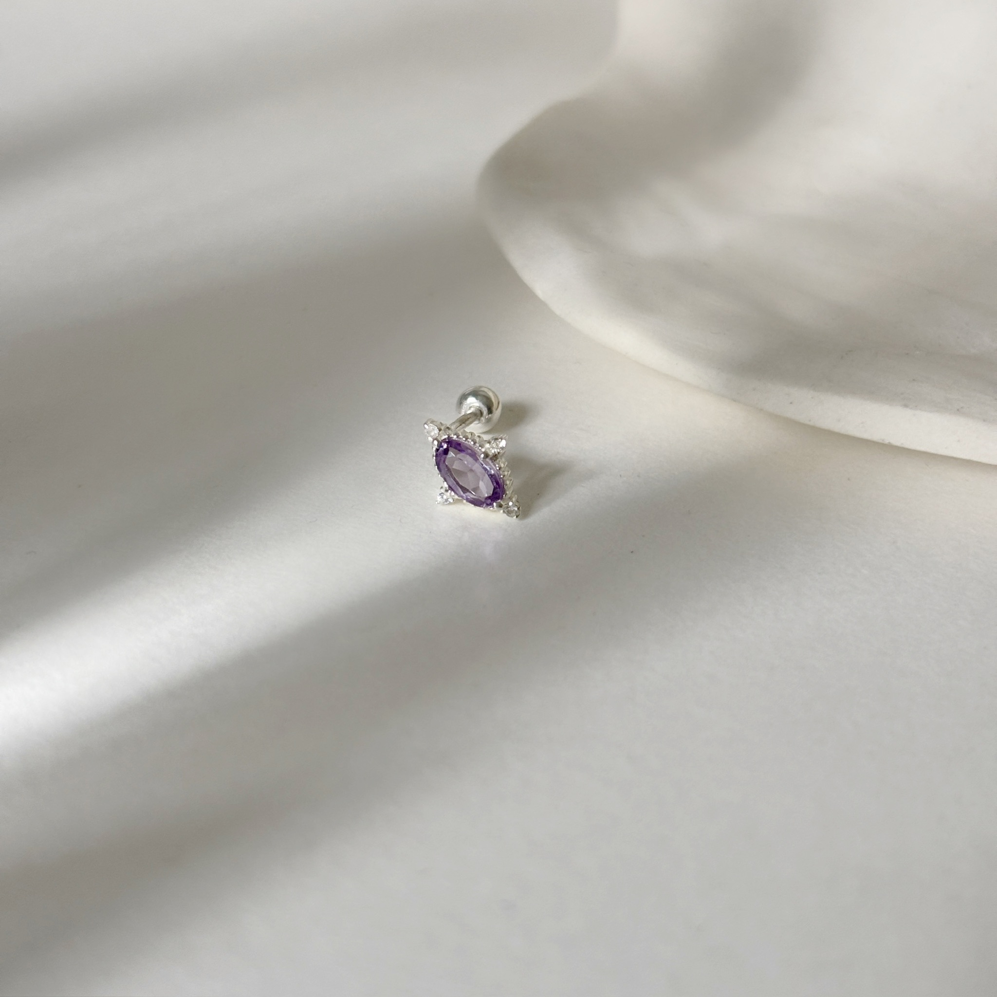 星光橢圓紫水晶轉珠耳環