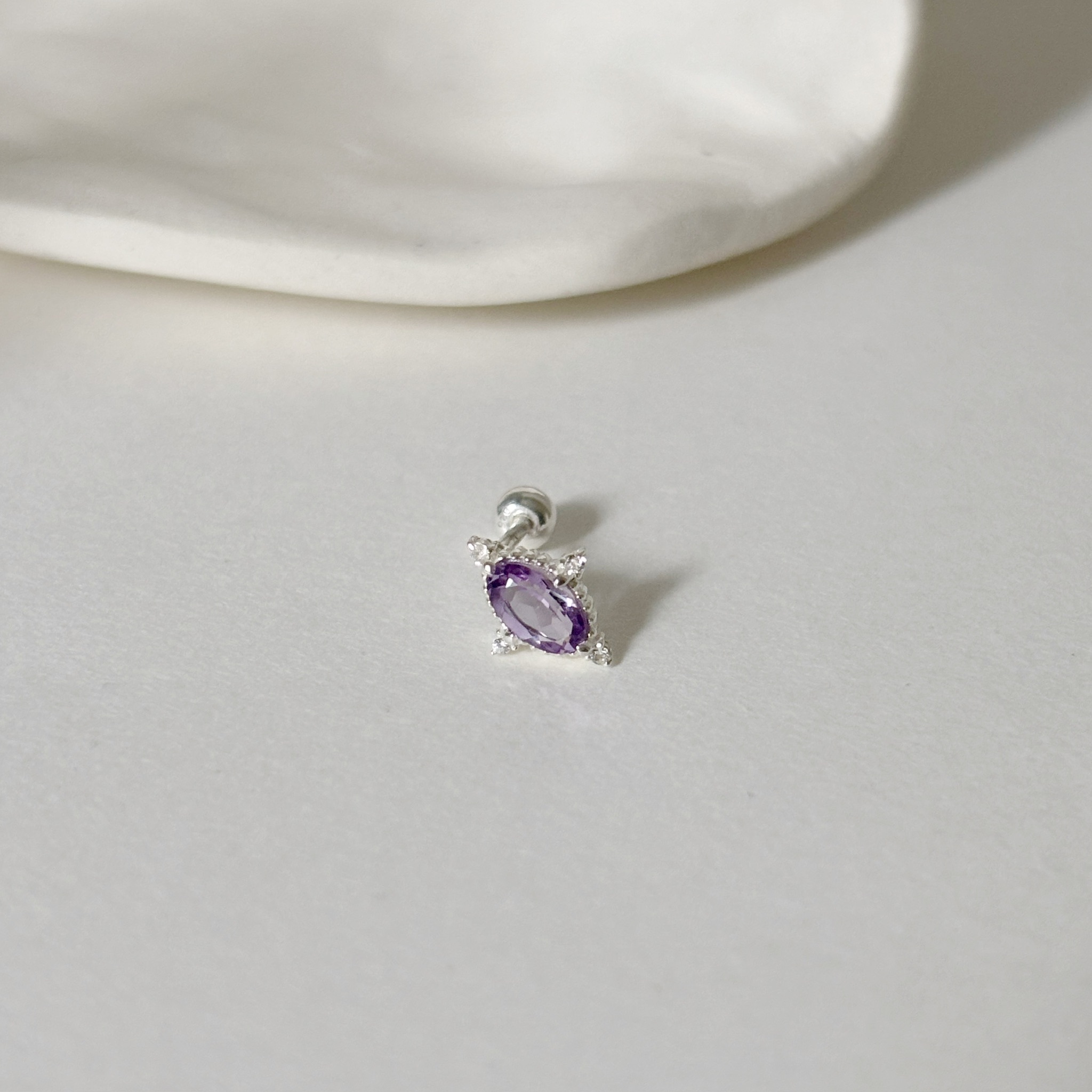 星光橢圓紫水晶轉珠耳環