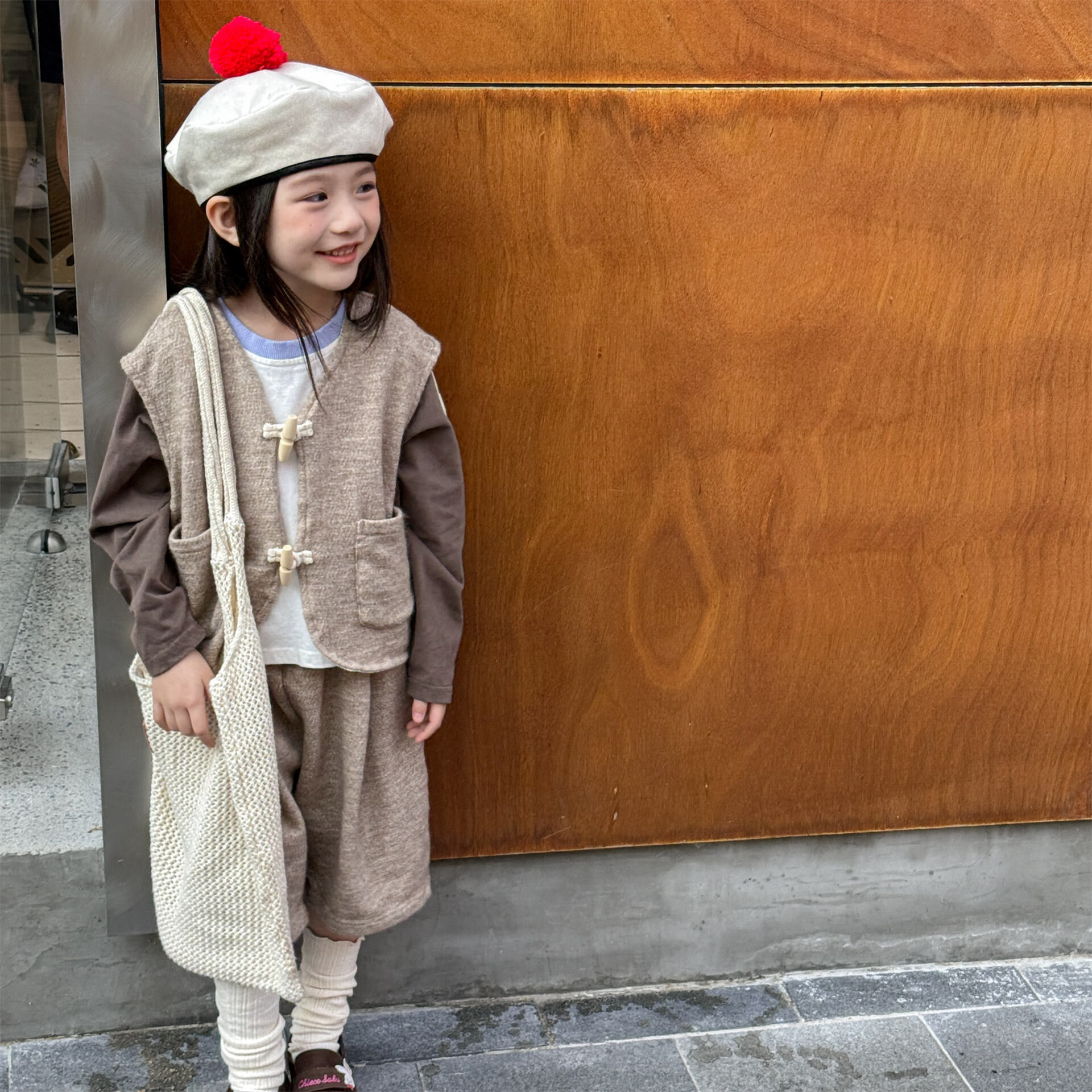 牛角扣毛呢背心套裝(80-130)