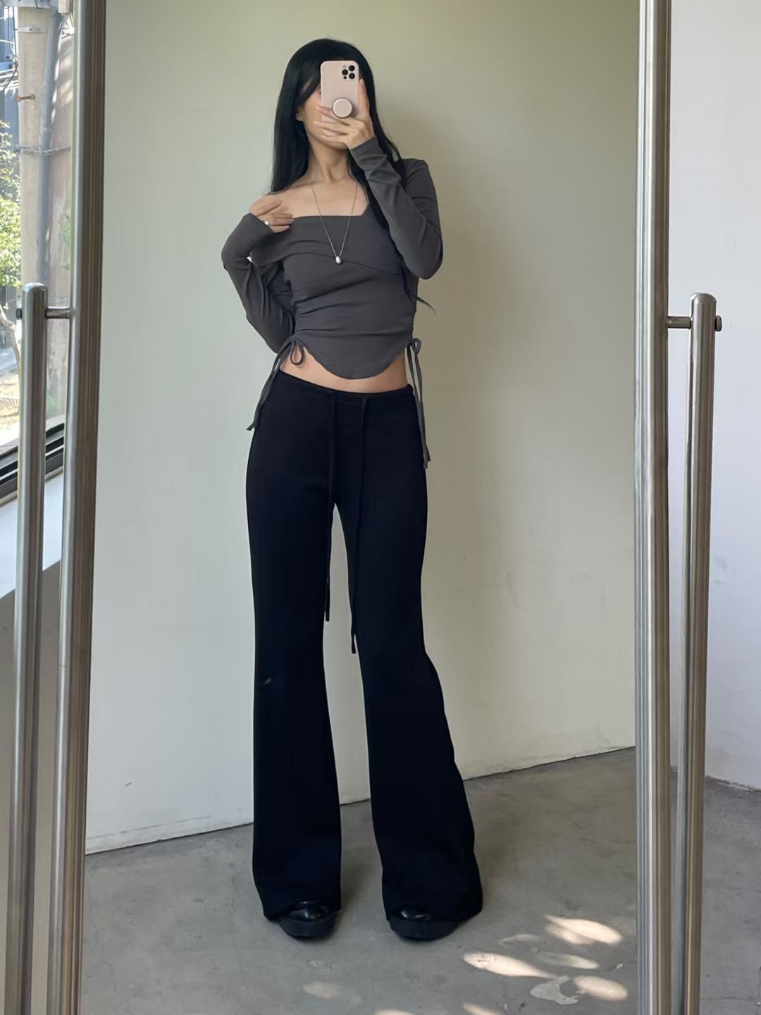 低腰休閒喇叭褲