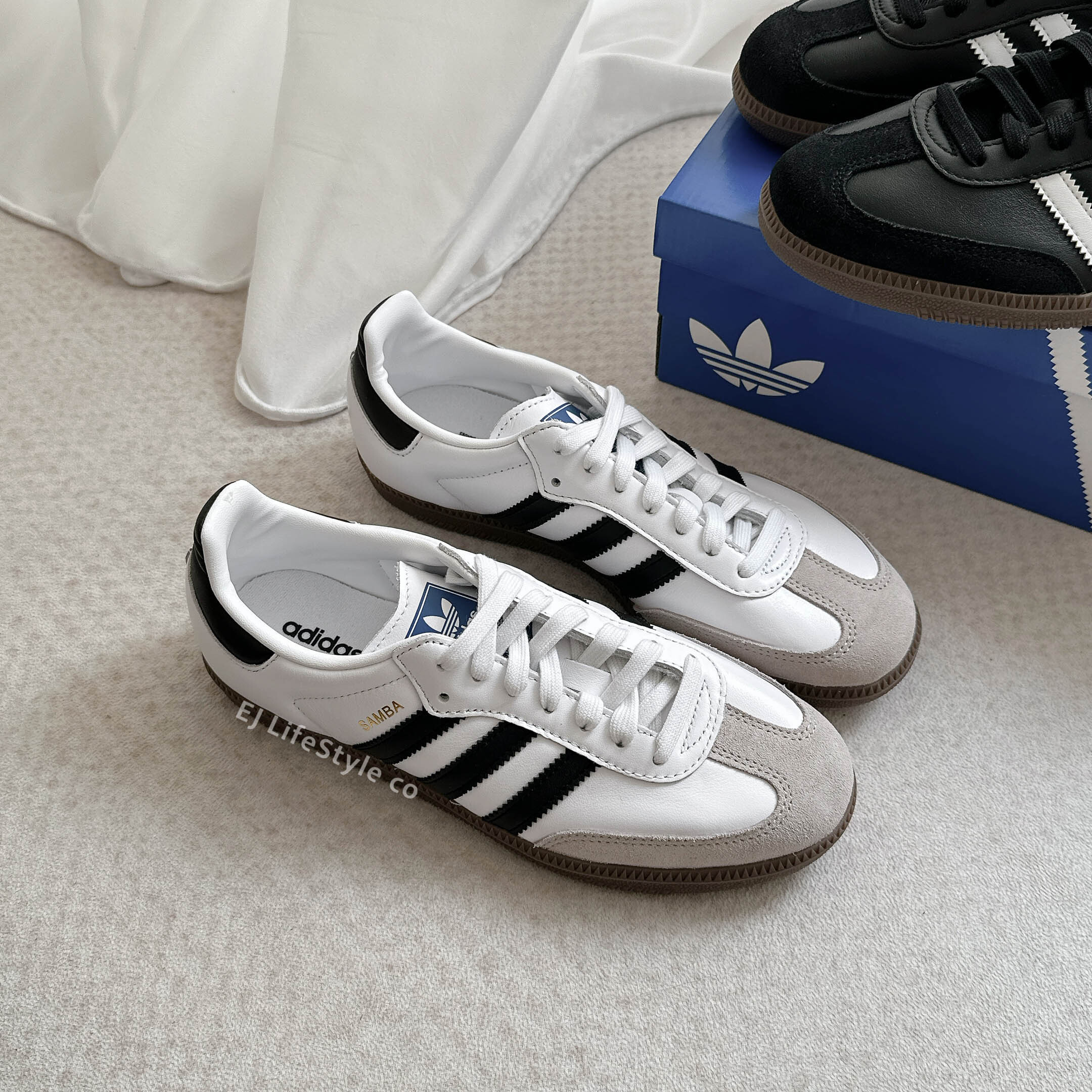 ADIDAS ORIGINAL SAMBA OG 焦糖底 麂皮 白灰 B75806 男女鞋 / 現貨
